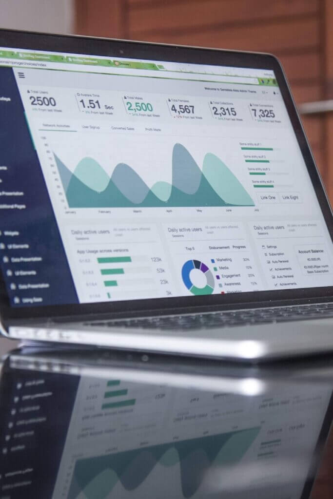 Laptop computer displaying charts